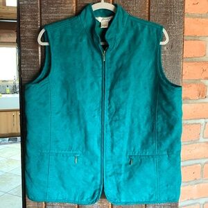 Emerald green women’s full zip vest with pockets faux suede vest size 12